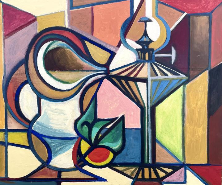 Nature morte, broc, lampe à huile et fruits, février 1983